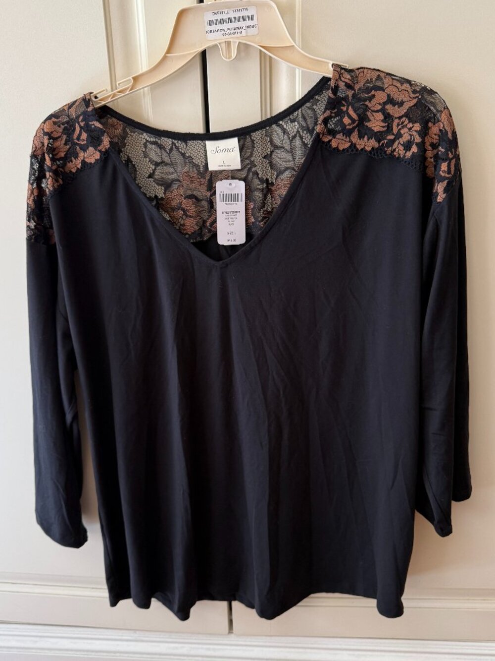 Soma, Lace Trim "Enbliss Knit" Black Sleepwear set, Size L, NWT